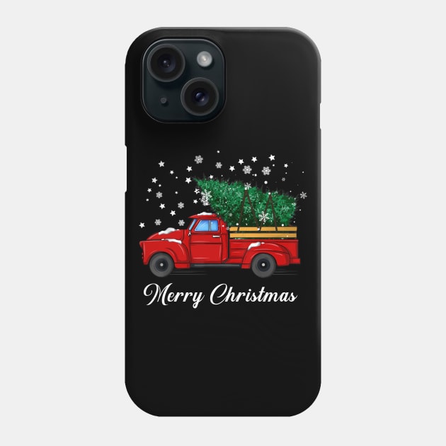 Merry Christmas Retro Vintage Red Truck Phone Case by Soema