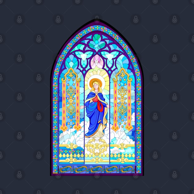 Gothic stained glass window with virgin Mary by Artist Natalja Cernecka