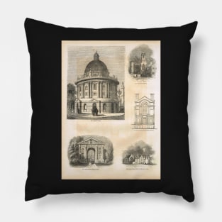 19th Century engraved scenes of Oxford, England Pillow