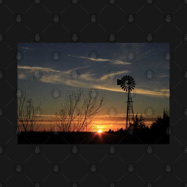 Windmill Sunset on the Kansas Prairie by ROBERTDBROZEK