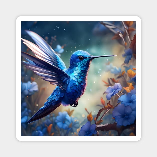 Blue Hummingbird Magnet by SmartPufferFish