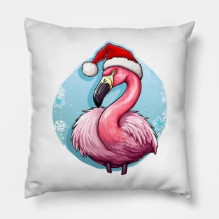 Pink Flamingo Wearing Santa Hat Pillow