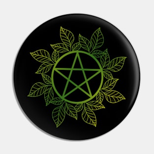 2 Tone Green Leafy Pentagram Pin