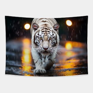 Tiger Wildlife Animal On Street Outdoors Tapestry