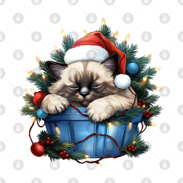 Lazy Siamese Cat At Christmas by Chromatic Fusion Studio