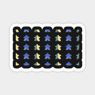 Blue Green and Yellow Watercolor Meeples on White Pattern Magnet