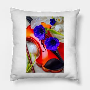 Blue Anemone And Violin Pillow