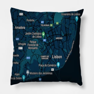 Lisbon dark blue map Pillow