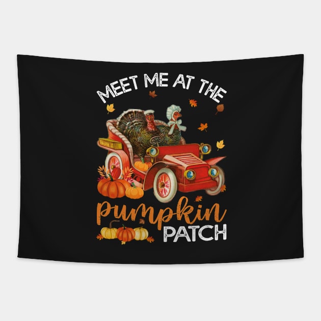 Meet Me At The Pumpkin Patch Vintage Turkeys Riding in a Car Tapestry by Estrytee