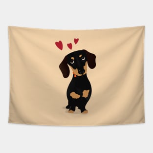 Cute Cartoon Dachshund with Three Red Hearts Tapestry