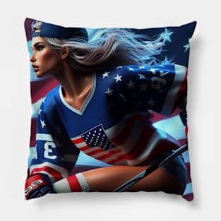 American Woman Ice Hockey Player #20 Pillow