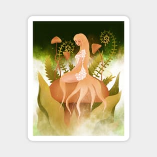 Beautiful fairy with mushrooms in magical plant kingdom Magnet