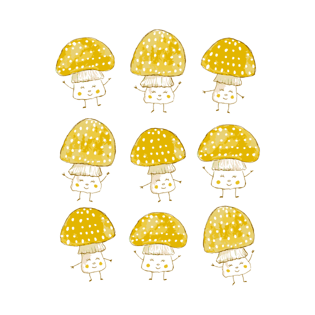 Happiest Little Mushrooms, Yellow by Jacqueline Hurd