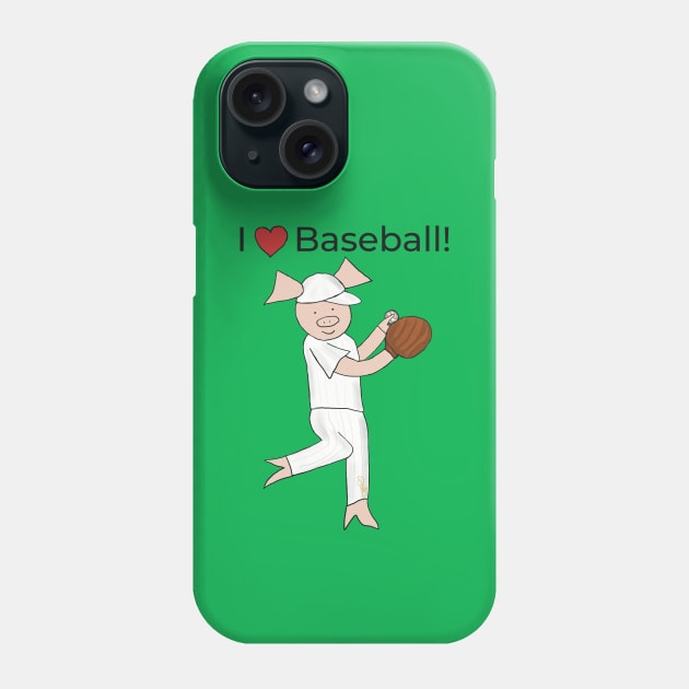 I love Baseball! Left-handed Pig baseball player, pitcher, blue, baseball Phone Case by PiggingJapan