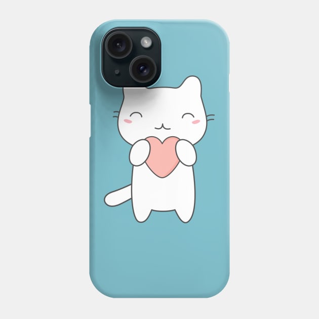 Kawaii Cute Cat With Heart T-Shirt Phone Case by happinessinatee