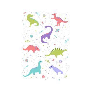 Space Dinosaurs on White T-Shirt