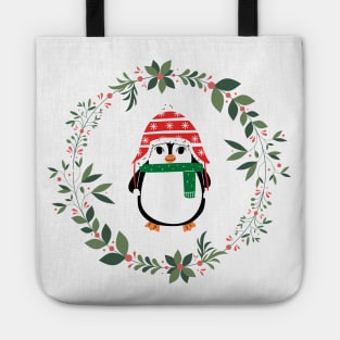 Holiday Penguin and Wreath Tote