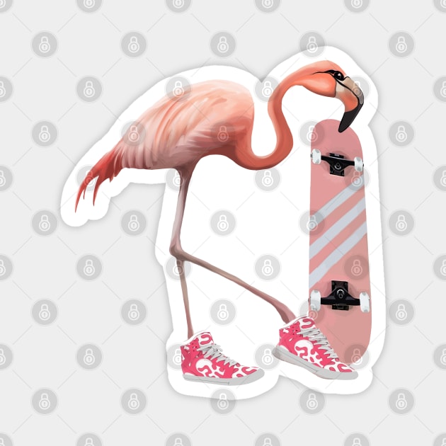 Flamingo and Pink shoes sneakers and skateboard Magnet by Collagedream