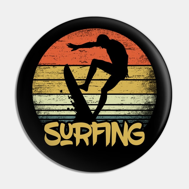 Vintage Surfing Gift For Sufing Summer Holidays At The Beach Pin by RK Design