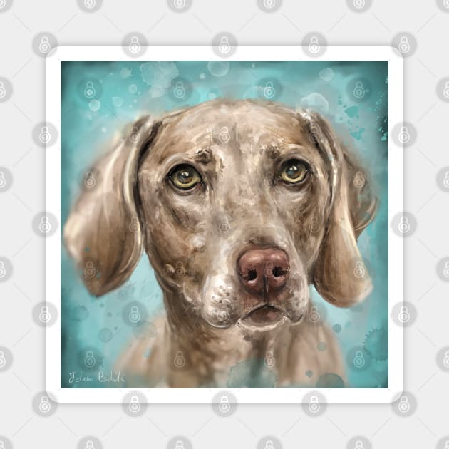 Painting of a n Adorable Grey Brown Weimaraner Dog on Blue Background Magnet by ibadishi