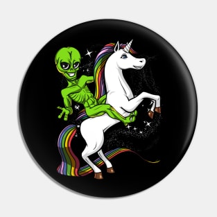 Space Alien Riding Unicorn Pin