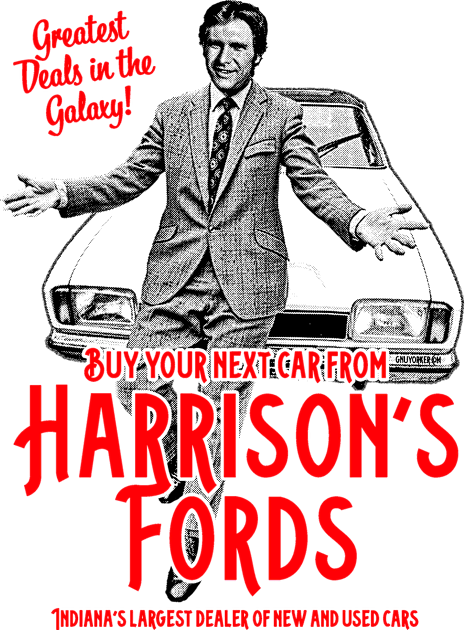 Harrison Ford Car Dealership Kids T-Shirt by UselessRob