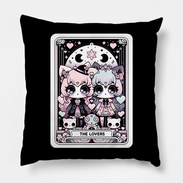 The Lovers Tarot Card Kawaii Pastel Goth Creepy Cute Anime Pillow by Lavender Celeste