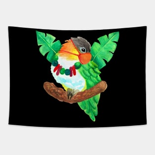 Caique Parrot Wears Face Mask Watercolor Tapestry