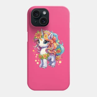 Majestic Harmony: Beautiful Unicorn with Colorful Flowing Mane and Flowers Design Phone Case