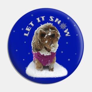 Let it Snow Yorkshire Terrier Dog in a Coat with Snowflakes Pin