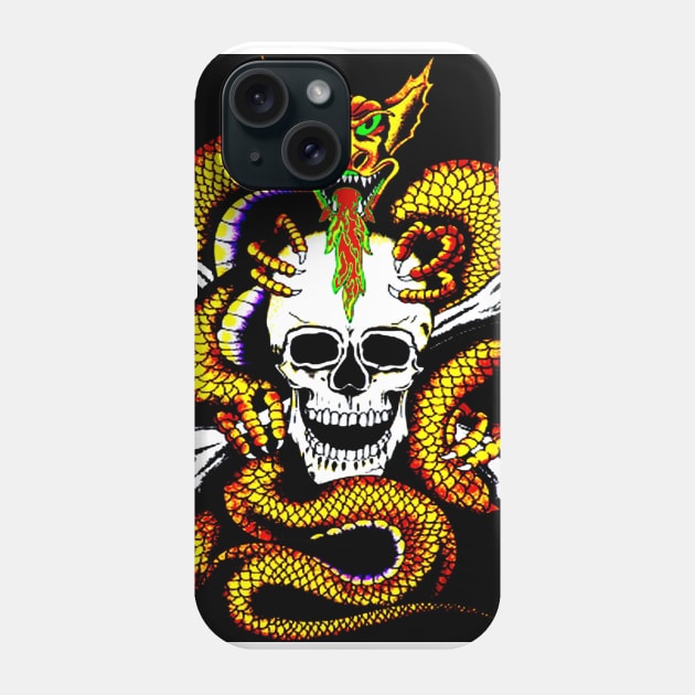 Dragon Embracing Skull and Cross Bones Print Phone Case by posterbobs
