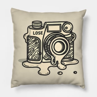 Melting line art drawing of a vintage camera Pillow