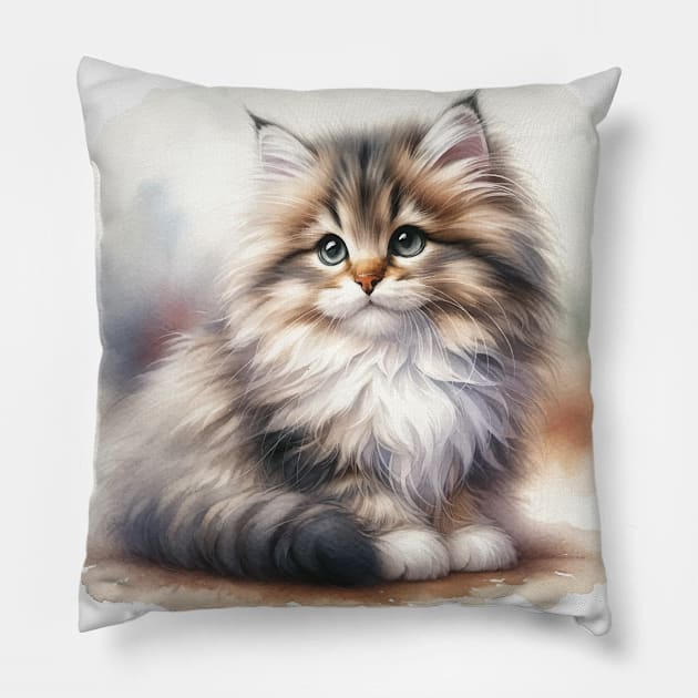 Ragamuffin Watercolor Kitten - Cute Kitties Pillow by Aquarelle Impressions
