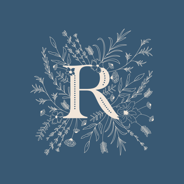 Botanical Letter R (Lake Blue) by Cascade Patterns