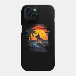 Sunset Surf Serenity - Palm and Surfer Silhouette Phone Case