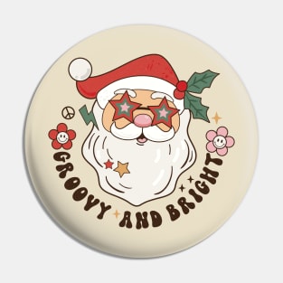 Funny Retro Groovy and Bright Santa Claus Christmas Pin