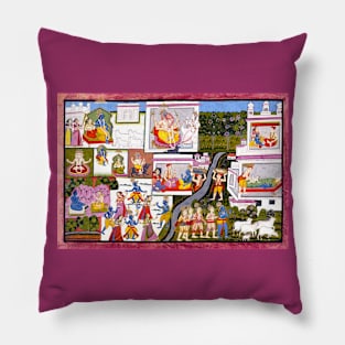 Scenes from the Life of Krishna, India 1775 Pillow