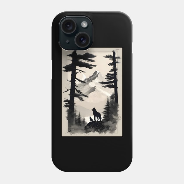 Wolf in Trees Silhouette Phone Case by Tree Tees