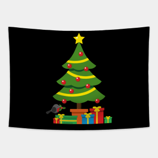 Robin And Colorful Presents Under The Christmas Tree Tapestry