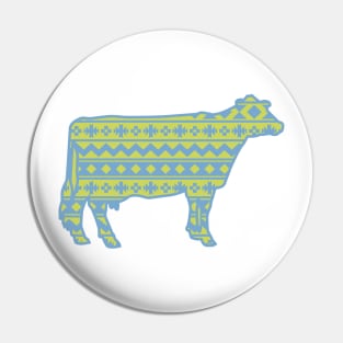 Dairy Cow Silhouette with Blue & Green Southwest Pattern Pin