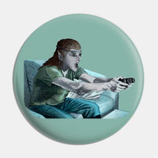 Elf Gamer Playing Video Games Pin