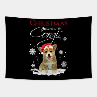 Christmas begins with Corgi Tapestry