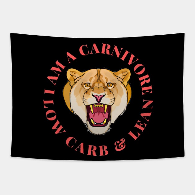 Carnivore low carb and lean lioness Tapestry by Carnigear