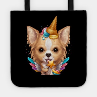 Fawn White Long Coat Chihuahua Ice Cream Unicorn Tote