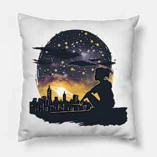 A silhouette of a person stargazing Pillow