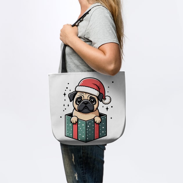 Pug In Present Dog Christmas Festive Santa Hat by Frank Ring