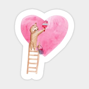 sloth paints pink heart Magnet