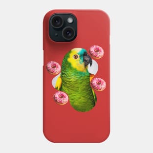 green parrot with pink donuts Phone Case