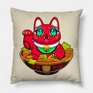 Cute Maneki Neko Ramen T-Shirt 2 Pillow