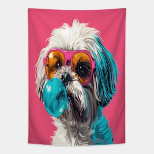 Pop Art Pooch: A Shaggy Dog's Bubble Gum Fun Tapestry